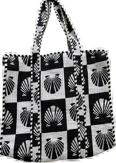 Floral Dusk Quilted Cotton Tote Bag by Qrubiss, hand block printed cotton