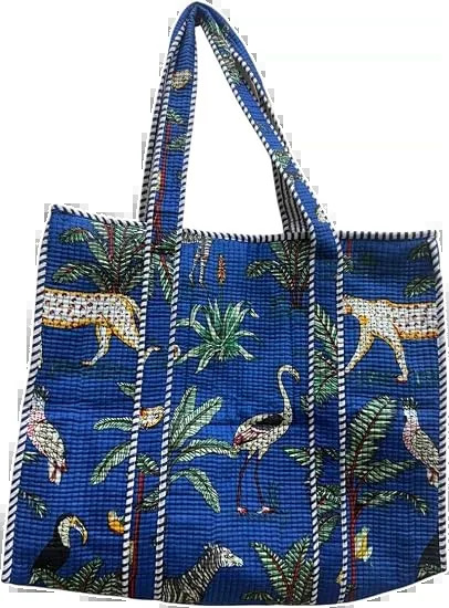 Tropical Garden Quilted Cotton Tote Bag by Qrubiss, hand block printed cotton