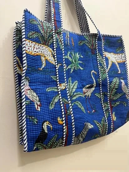 tropical garden quilted cotton tote bag detail view 2