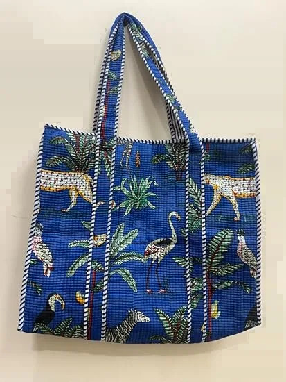 tropical garden quilted cotton tote bag detail view 3