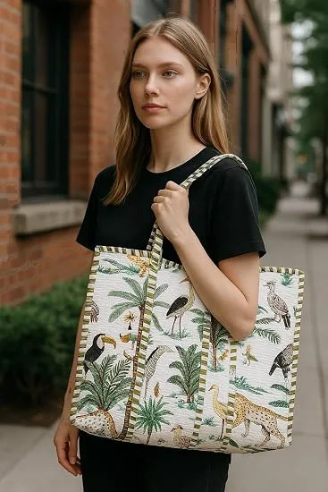 midnight bloom quilted cotton tote bag detail view 3