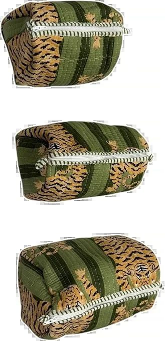 green tiger block print pouch set (set of 3) detail view 2