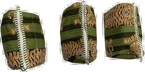 green tiger block print pouch set (set of 3) detail view 3