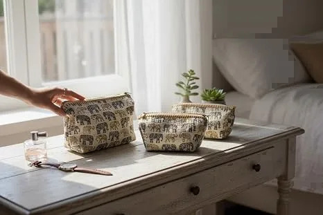 blue animal block print pouch set (set of 3) detail view 3